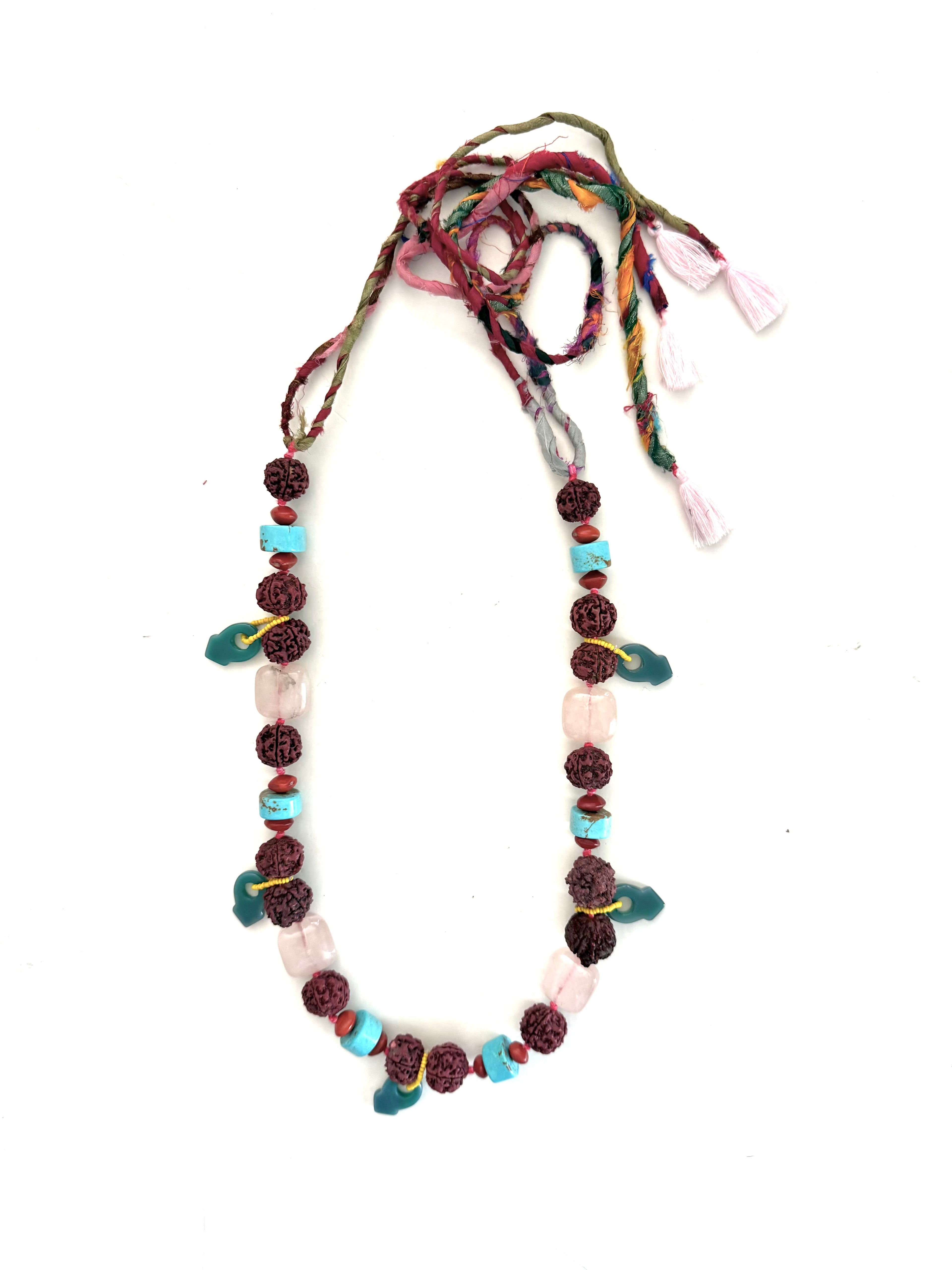 SUTRA Sacred materials. Zero reverence.

Unique piece of Rudraksha beads necklace with various stones, adjustable recycled saris fabrics, handmade in Lebanon with materials sourced worldwide

Spiritual power, no apology.